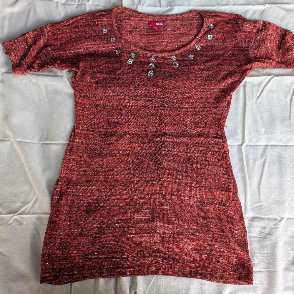 Orange Knit Long Top with Embellishments